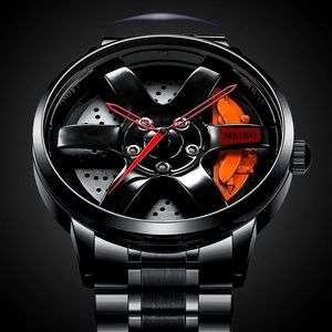 Relógios de pulso moda masculina reses de roda de carro de luxo aço inoxidável relógio à prova d'água para homens quartzo relógios de relógio masculino relógio masculino 230519