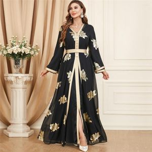 Ubranie etniczne 2 -częściowy zestaw Eid Mubarak Djellaba Print Abaya Muslim Women Pas Maksi Dress Dubai Turkey Kaftan Islamska suknia Jalabiya Ramadan