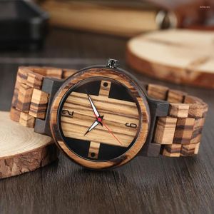 腕時計木製の時計シックなダブルデッキゼブラウッドクォーツ腕時計自然時計