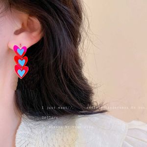 Charm Rose Red Heart Charm Acrylic Hanging Earrings Trend Luxury Designer Long Pendientes Fashion Women Jewelry Cute Fairy Accessories AA230518