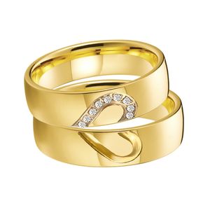 Pierścienie zespołowe 2PCS Cubic Zircon Love Heart Para Pierścień Małżeństwo Złota propozycja Obietnica Pierścienie zaręczynowe ślubne Zestawy dla mężczyzn i kobiet 230518