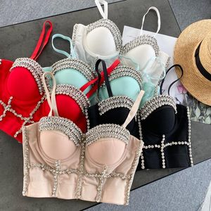 T-Shirt Women New Fashion Wear Clothes Sexy Sleeveless Pearls BustierPush Up Night Club Bralette Bra Cropped Top Vest Corset