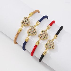 Braccialetti con ciondoli Multicolor Cubic Zirconia Crystal Placcato in oro Love Peach Heart Rope Bracciale Donna Red Khaki Cord Regalo regolabile per gioielli