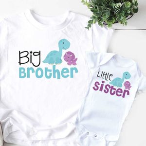 Dopasowanie rodzinne stroje Wielkiego Bracie Mała siostra koszulka Rodzina Look Big Brother Little Sister T-Shirt Brother Sisters Dinosaur Cute T-shirt statek G220519