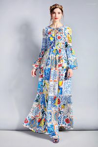 Casual Dresses Fashion Designer Maxi Dress 5xl Women's Long Sleeve Boho Colorful Flower Print