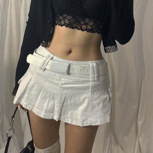 Saias Y2K Goth Pastel Micro Low Rise Black Pocket Patchwork Aline Skirt Outfit Vintage Harajuku Streetwear Style 230519