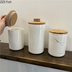 Storage Bottles Nordic Style Ceramic Jar With Wooden Lid Tea Box Sealed Home Kitchen Tool Food Beans Candy Container