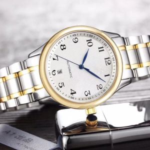 2022 NYA MENS Titta på rostfritt stål Watchband White Date Automatic Quartz Business for Men armbandsur