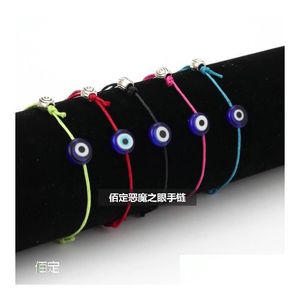 Cadeia Evil Blue Eye Bracelet Link para mulheres Sulnuras de cordas vermelhas pretas de sorte