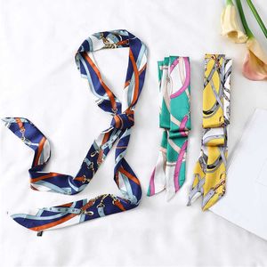 Längt smal Silk Scarf Women Brand Design Skinny Scarves Decorative Belt Ladies Head Band Wrapped Ribbon Fashion Print Ny G220513