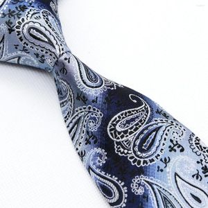 Fliegen Paisley Marineblau Azurblau Weiß Herrenkrawatten Seide Jacquard Gewebt Großhandel Business Formal Casual