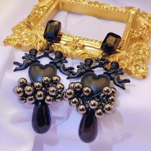Stud Earrings Black Heart Angel French Handmade High Quality