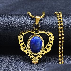 Pendant Necklaces Bohemia Blue Natural Stone Stainless Steel Necklace Chain Women Gold Color Heart Jewelry Collar N3604S04Pendant Dr Dhlpp