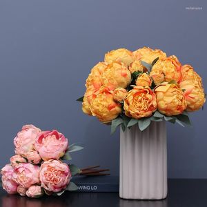 Decorative Flowers Wholesale10 Head Bundle Burnt Smoke Edge Peony Fake Flower European Artificial Bouquet