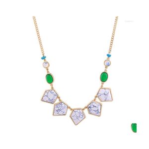 Pendant Necklaces Geometric Marbling Synthetic Stone Necklace 2022 Unique Antique Gold Color Chain Women Fashion Jewelry Arrival Dro Dhrbe