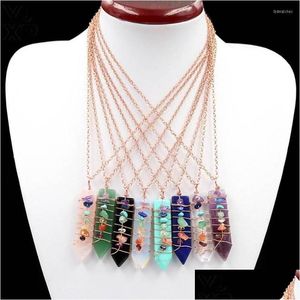 Pendant Necklaces Yjxp 1 Pcs Classic Sword Shaped Reiki 7 Chakra Rose Gold Necklace Natural Crystal Gravel Wire Winding Jewelry Drop Dhiah