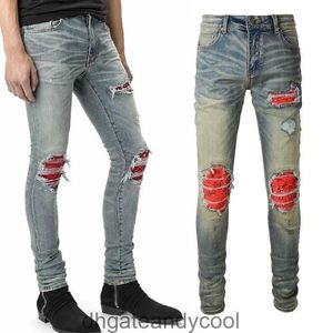 Fashion Denim Amirres Jeans Designer Pants Man Men's 6552 American Jeans Worn and Broken Patches High Street Slim and Damaged Trousers with Small Fee JOYM