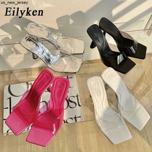 Pantofole Eilyken 2023 NOVITÀ Punta quadrata Pantofole da donna in gelatina superficiale Estate PVC Trasparente Scarpe eleganti da donna eleganti Scivoli Tacchi alti J230519