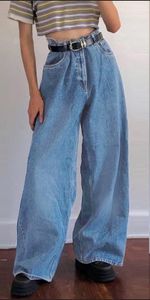 Jeans mode lös lång längd streetwear kvinnliga byxor koreansk stil kvinnor denim boot klippa breda benbyxor stövlar avslappnade fasta jeans