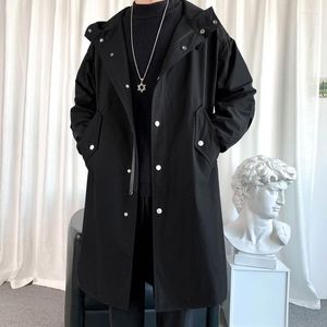 Men's Trench Coats 2023 Outerwear Mid-long Hooded Military Casual Coat Male Spring Autumn Loose Solid Windbreaker Handsome Trend Men Q49