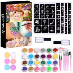 Nail Glitter Tattoo Kit 120 Stencil Ragazze Ragazzi Face Body Painting Set di strumenti artistici E0BD