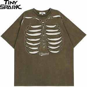 Mens Tshirts Streetwear Tshirt Skeleton Graphic Brodery Ripped T Shirt Overdimensionerade män Bomull Tshirt Hip Hop Loose Tops Tees Hipster 230518