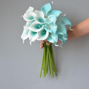 Decorative Flowers 9 Turquoise Picasso Calla Lily DIY Wedding Real Touch Artificial Home