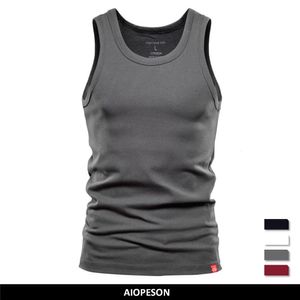 Herrtankstoppar aiopeson casual Slim fit Men's Tank Tops Solid Color Quality 100% Cotton Gym Clothing Men Sporting Bodybuilding Men Clothing 230518