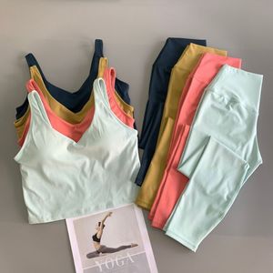 Ll top+byxor kvinnors täta yoga sätter sportväst hoppande leggings svettbyxor gym resistens styrka träning sportkläder som kör svett wicking svettkläder