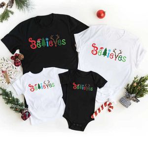 Familjer kläder Intressant att tro att bomullsföräldrarnas döttrar söner t-shirts baby jumpsuits familj utseende julkläder G220519