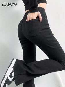 Dżinsy Zoenova damskie dżinsy dzielne dół rąbek chude dżinsowe spodnie swobodne szczupłe spodni