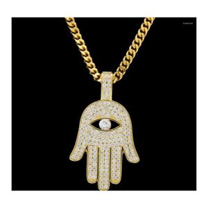 Anhänger Halsketten Herren Hip Hop Khamsah Hamsa Kette Halskette Gold Sier Farbe Kubikzircon Schmuck Geschenk mit 5 mm Breite Cuban Drop Deli Dhzcu