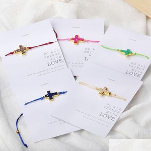 Charm Bracelets Simple Cross Bracelet Adjustable Braid Lucky String Rope For Women Men Children Handmade Jewelry Drop Deliver Dhgarden Dhmvf