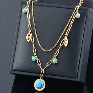 Collana in acciaio inossidabile 316L per donna Catene malocchio con pendenti in pietra naturale blu Accessori girocollo Gioielli