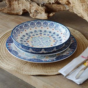 Пластины синий апельсиновый цветок декоративный ужин и посуда Американская пастырская стейк -паста керамическая тарелка Западная эль -посуда
