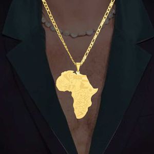 アニヨアフリカ地図付きペンダントチェーンネックレスステンレススチールゴールドシルバーカラー反アレルギーアフリカマップチャームジュエリーギフト男性女性bijoux