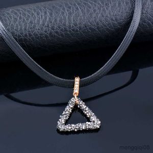 Star Love Triangle Square Crystal Pendant Necklace For Women Black Leather Choker Neck Fashion Jewelry