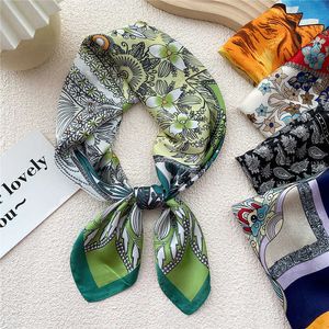 70x70 Square Silk Scarf For Women Floral Print Small Neck Scarf Hijab Satin Shawl Bandana Female Headkerchief Head Hair Scarves G220513