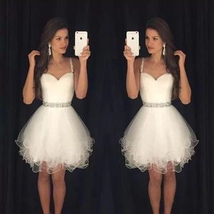 Short Homecoming Dresses White Spaghetti Sweetheart Beading Sequins Ball Gown Party Gowns Princess Plus Size Mini Birthday Prom Graudation Cocktail Party Gowns 31