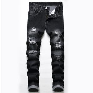 Jeans masculinos rasgaram o designer de outono da primavera Slim Fit Black cinza calça de jeans machos angustiados Destruído calças 230519