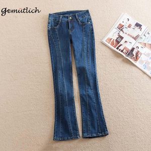 Women's Jeans GEMUTLICH Over Size Women Denim Elasticity Full Length Trousers High Waist Splice Vintage Pants 38 40