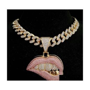 Подвесные ожерелья из горного хлайта заманивали в Майами Кубинская цепь цепи сексуальное кусочное ожерелье для губ для мужских цепочек хип -хоп украшения на каплю d dhupk