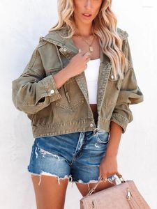 Kvinnorjackor Sigutan Summer Women Hooded Denim Jacket Womens Vintage Jean Coats Casual Long Sleeve Top Clothes Female Streetwear