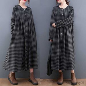 Ny ankomst Spring Maternity Dress Woman Casual Plaid Loose Version Large Size Dresses Gravid Woman Dress R230519