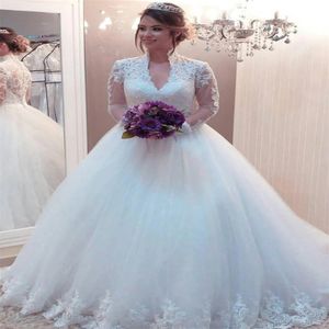 Bellissimo abito da sposa principessa bianco 2023 Elegante scollo a V manica lunga in pizzo Chiesa Abiti da sposa Modest Boho A Line Tulle Sposa vestidos de novia robe de mariee