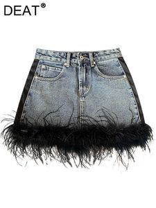 Skirts Deat Fashion Womens Denim Skirt Zipper Spliced Feathers High Waist Solid Color Slim Female Mini Summer 2023 17a7223 230519