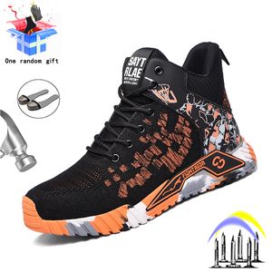 Safety Shoes Fashion High Top Men Safety Boots Steel-toed Anti-puncture Breathable Work Safety Shoes Male Indestructible Work Sneakers 230519