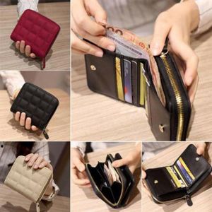 Storage Bags Women's Wallet Solid Color Zipper Closure Folding Design Compact Lattice Style Mini Coin Purse