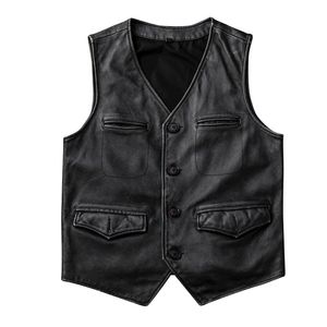 Colete preto colete de couro masculino de motocicleta genuína coletes de moto de couro para homens club clássico plus size 4xl