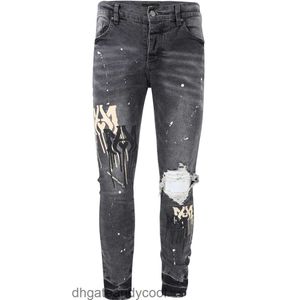 Blaue Jeanshose für Herren, Amirres, neuer leichter Jeans-Stil, Designer-Jeans, ausgewaschen, alte Collage, Stickerei, kaputte Herrenjeans für Damen und Herren, 17JI